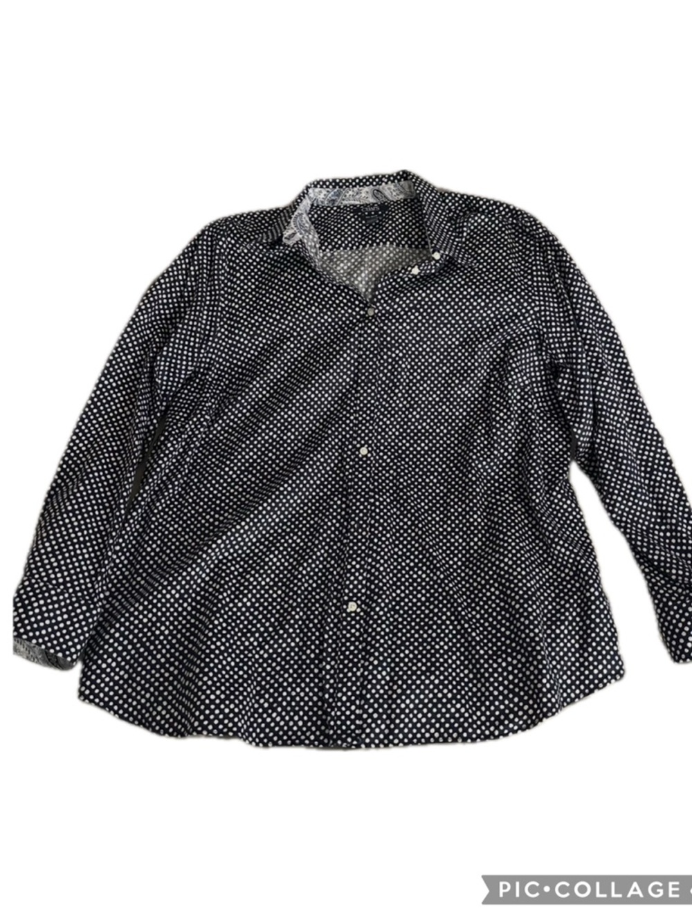 Chaps Ralph Lauren Women's Navy Polka Dot 2XL Long Sleeve
